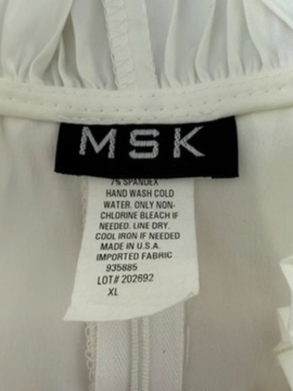 MSK Women's XL Ivory Pleated Ruffle Sleeveless Blouse Mock Neck Stretch Satin - Picture 6 of 10